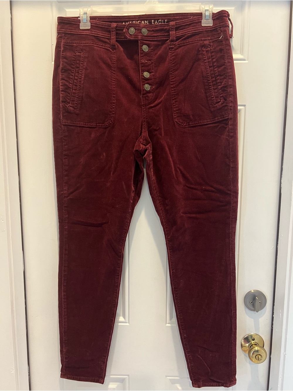 American Eagle Women's Size 16 Corduroy Pants Maroon Skinny Utility Stretch 553